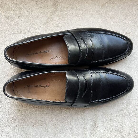 Johnston Murphy Black Leather Slip On Penny Loafer Men 11 Casual Classic Preppy - Picture 11 of 16